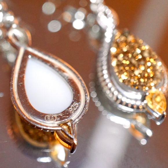 Golden Druzy & Citrine Sterling Silver Earrings - Picture 5 of 9